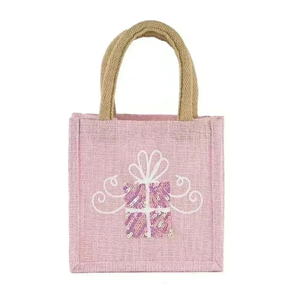 Glitzy Present Petite Gift Tote   Light Pink/White   7x7x5 - Picture 1 of 1
